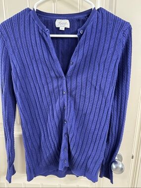 Jacquard Ribbed Button-Front Sweater - Royal Blue/Purple